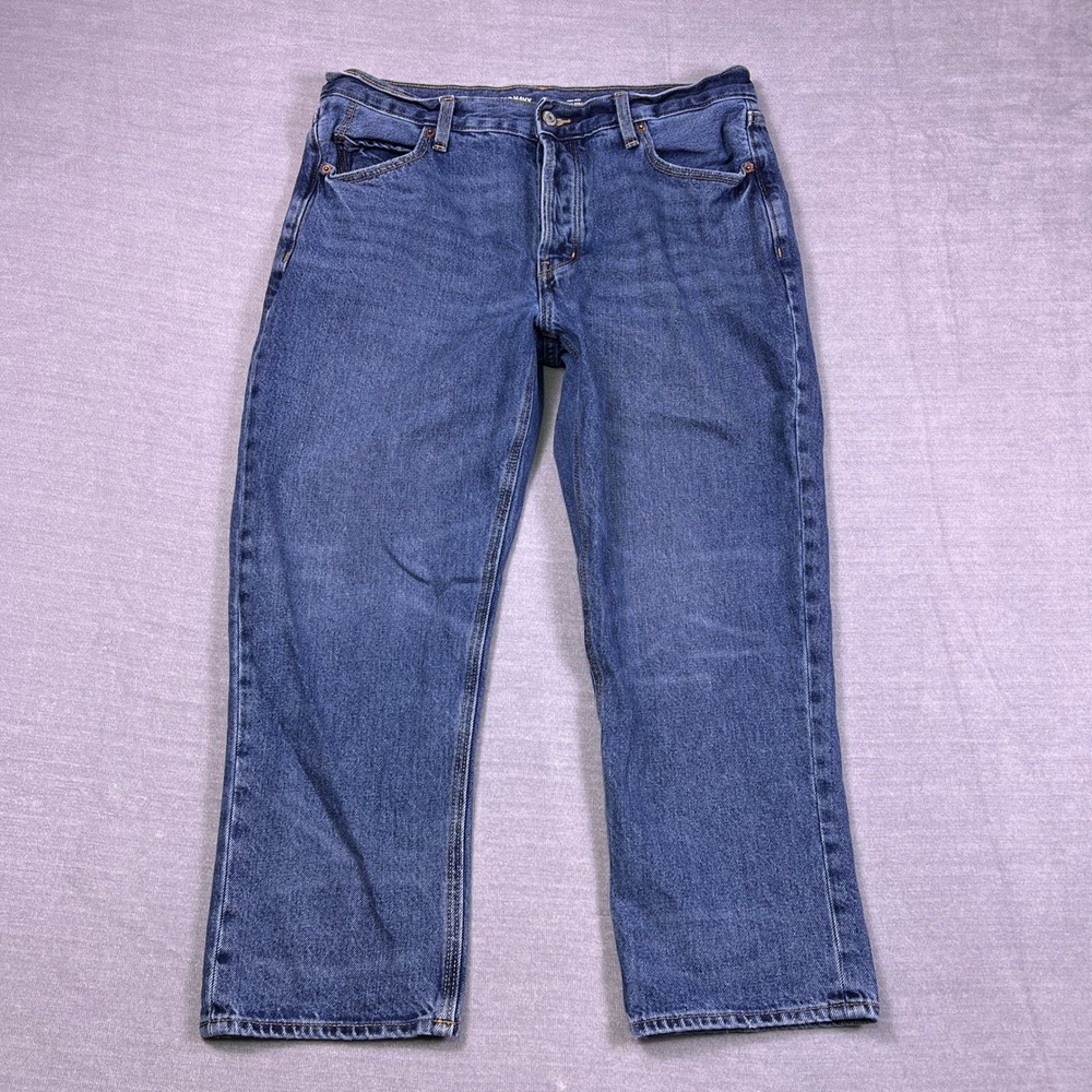 Old Navy Slouchy Straight Button Fly High Rise Jeans Women 10 Blue Cotton Denim